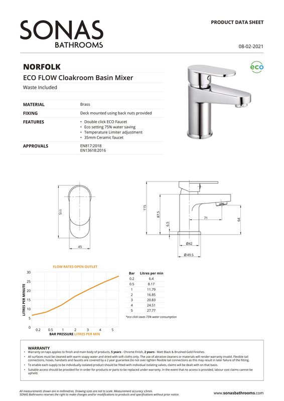 SONAS Norfolk Cloakroom Basin Mixer Brushed Gold