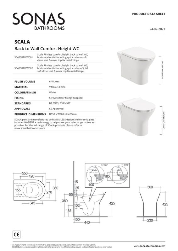 SONAS Scala Comfort Height Back to Wall Rimless WC
