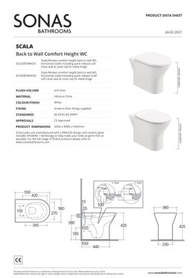 SONAS Scala Comfort Height Back to Wall Rimless WC
