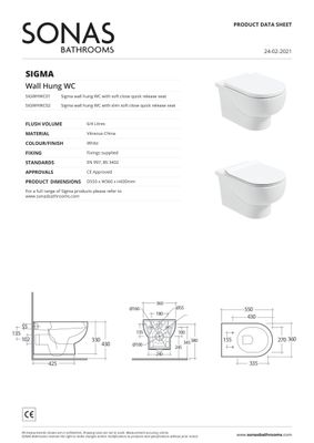 SONAS Sigma Wall Hung Rimless WC