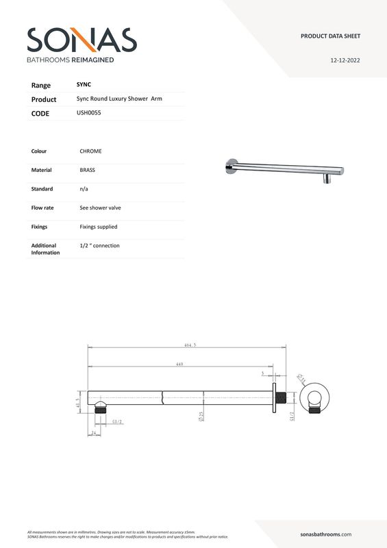 SONAS Sync Round Luxury Wall Shower Arm 440mm Chrome
