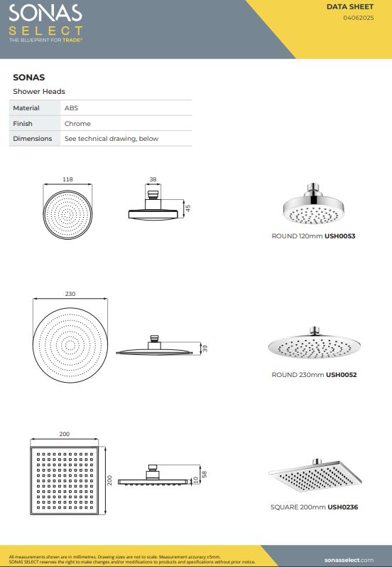 SONAS Sync Round Shower Head Chrome