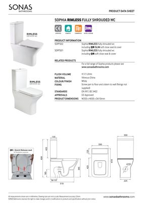 SOPHIA Rimless Fully Shrouded Close Coupled WC &amp; Gamma Soft Close Seat