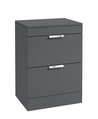 STOCKHOLM Floorstanding 60cm Two Drawer Countertop Unit Matt Midnight Grey &amp; Handles