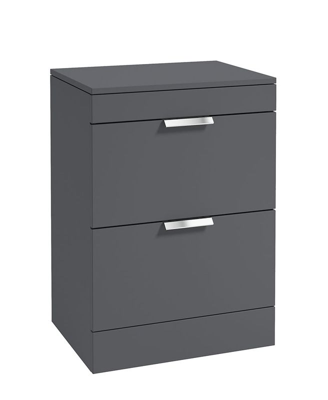 STOCKHOLM Floorstanding 60cm Two Drawer Countertop Unit Matt Midnight Grey &amp; Handles
