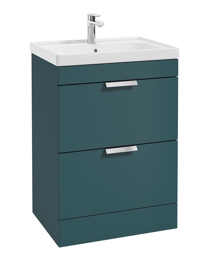 STOCKHOLM Floorstanding 60cm Two Drawer Unit Matt Ocean Blue &amp; Handles