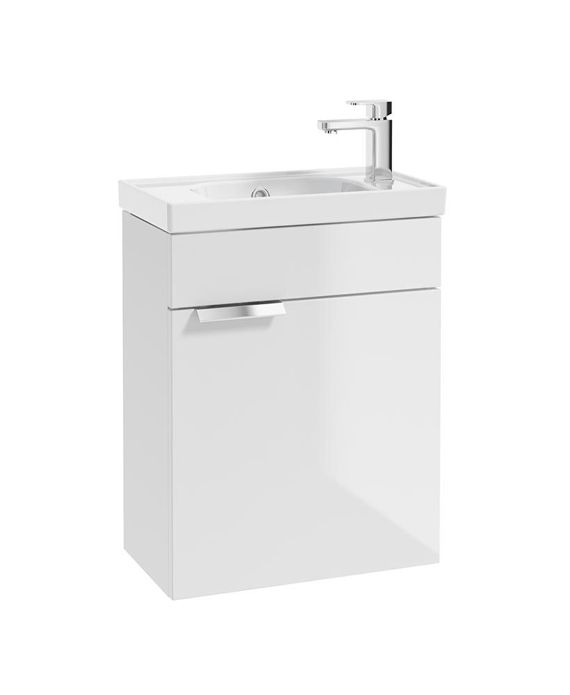 STOCKHOLM Wall Hung 50cm Single Door Cloakroom Unit Matt Gloss White &amp; Brushed Handle
