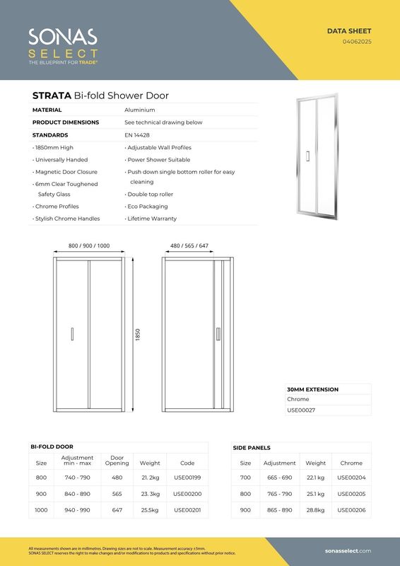 STRATA Bifold Shower Door Chrome