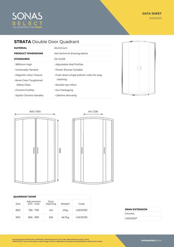 STRATA Double Door Quadrant Shower Door Chrome
