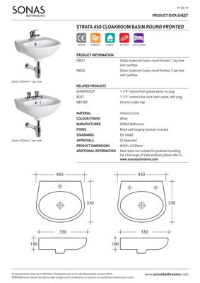STRATA Round Fronted 45cm 1TH Cloakroom Wash Basin
