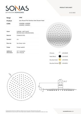 SYNC Round Thin Stainless Steel Shower Head 250mm