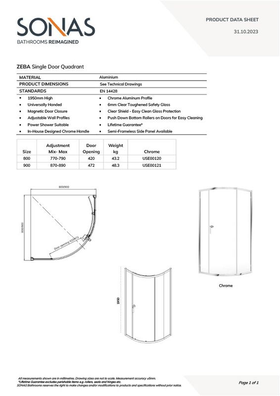 ZEBA Single Door Quadrant Chrome