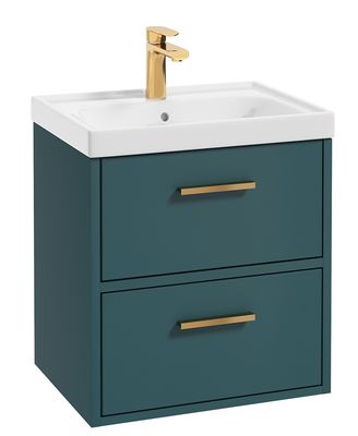 SONAS Finland 50cm 2 Drawer Wall Hung Vanity Unit Ocean Blue Matt- Brushed Gold Hardware