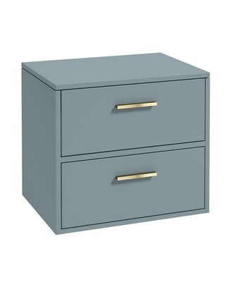 SONAS FINLAND 60cm Two Drawer Matt Coral Green Countertop Vanity Unit - Brushed Gold Handles