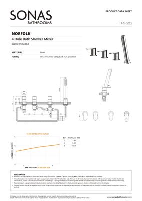 SONAS Norfolk 4 Hole Bath Shower Mixer Brushed Gold
