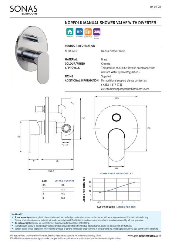 SONAS Norfolk Manual Shower Valve With Diverter