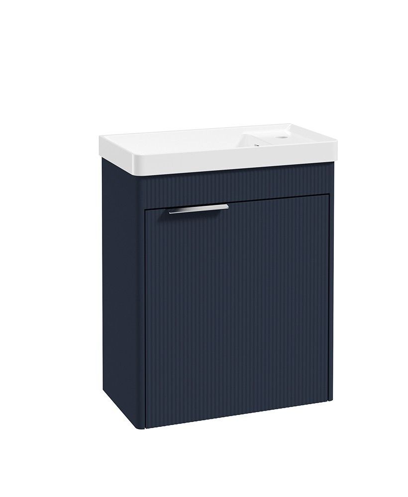 SONAS REED Wall Hung 55cm Single Door Cloakroom Vanity Unit Cobalt Night &amp; Brushed Chrome Handle