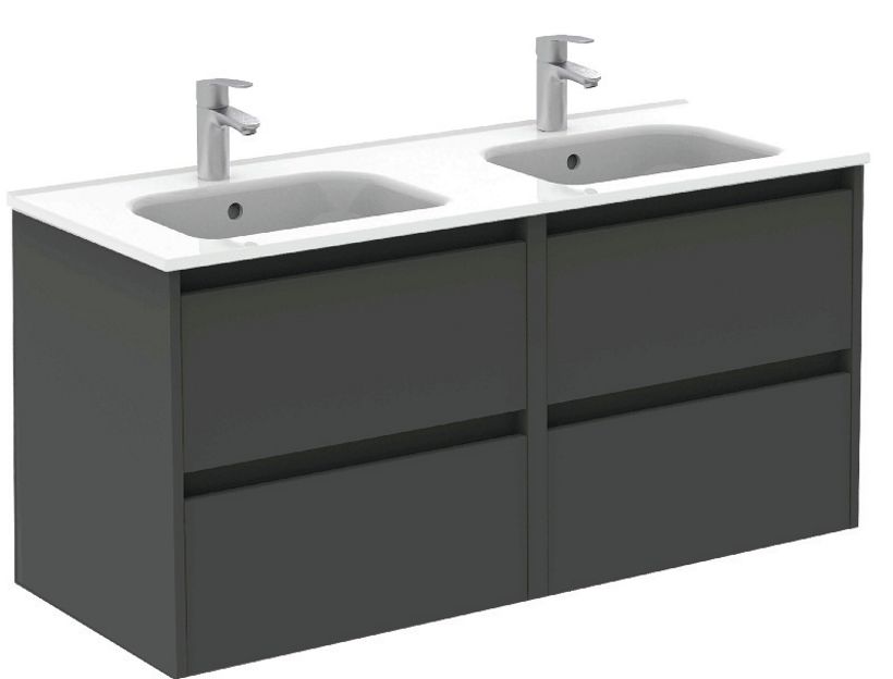 SONAS Smart 120cm Gloss Grey Wall Hung 4 Drawer Double Vanity Unit