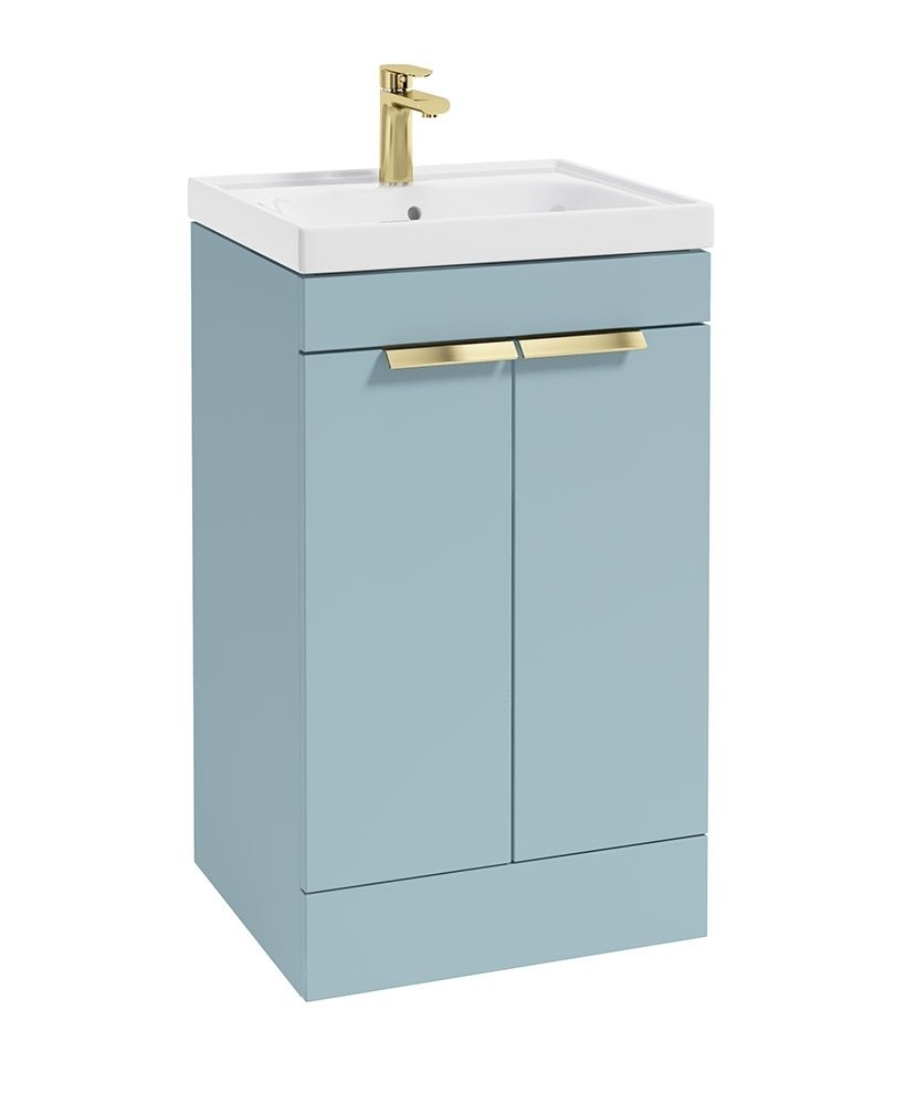 SONAS STOCKHOLM 50cm Two Door Floor Standing Matt Morning Sky Blue Vanity Unit - Brushed Gold Handles