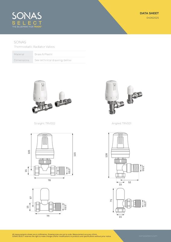 SONAS Thermostatic Straight Radiator Valves