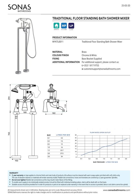 SONAS Traditional Lever Floor Standing Bath Shower Mixer  Chrome