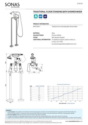 SONAS Traditional Lever Floor Standing Bath Shower Mixer  Chrome