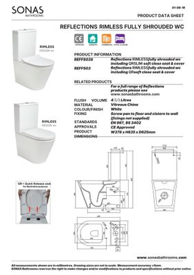 REFLECTIONS Rimless Fully Shrouded Close Coupled WC &amp; Sequence Slim Soft Close Seat