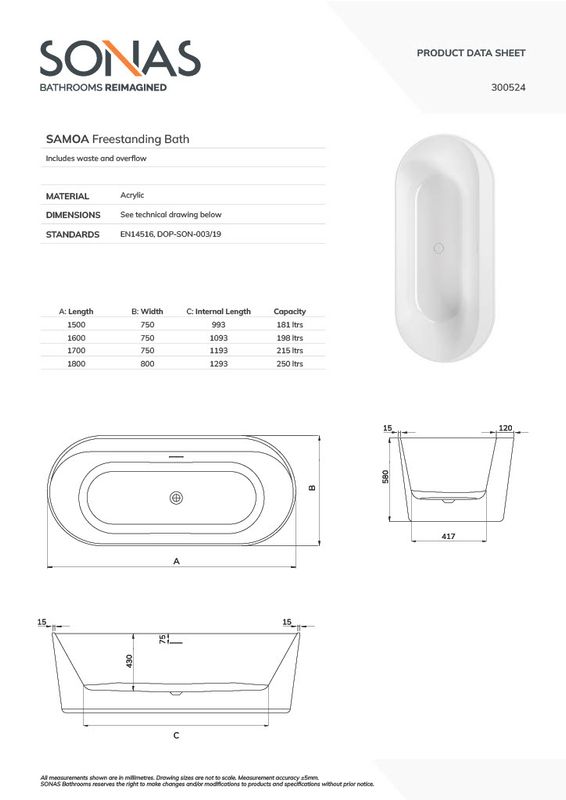 SAMOA  Freestanding Bath White