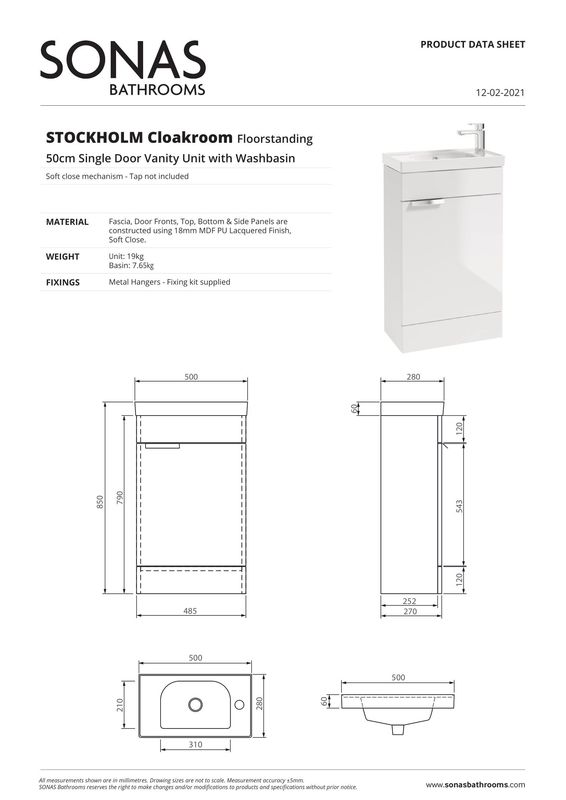 STOCKHOLM Floorstanding 50cm Single Door Cloakroom Unit Matt Ocean Blue &amp; Handle