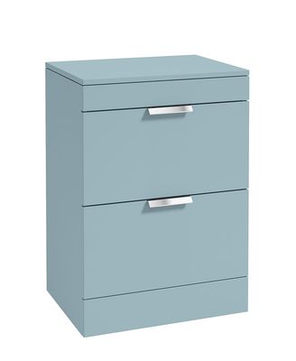 STOCKHOLM Floorstanding 60cm Two Drawer Countertop Unit Matt Morning Sky Blue &amp; Handles