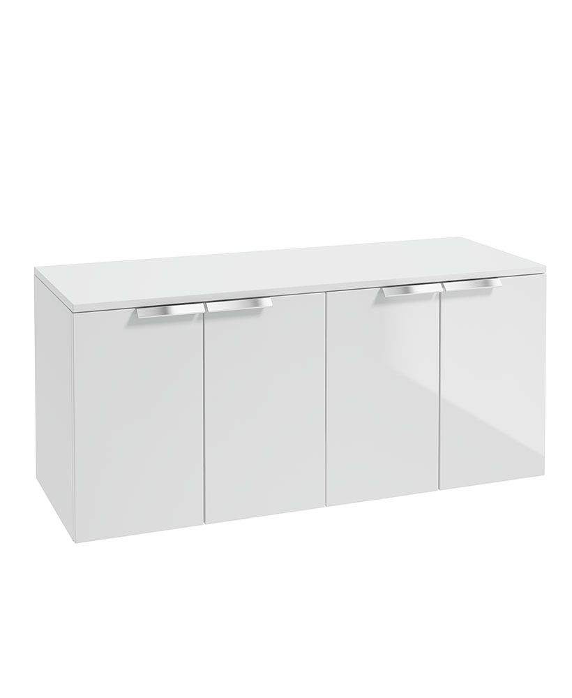 STOCKHOLM Wall Hung 120cm Four Door Countertop Unit Gloss White &amp; Handle