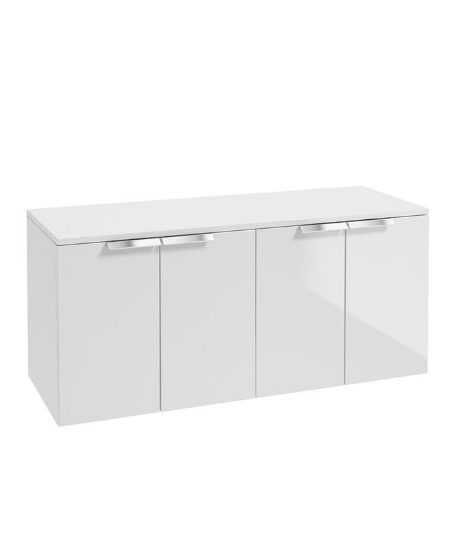 STOCKHOLM Wall Hung 120cm Four Door Countertop Unit Gloss White &amp; Handle