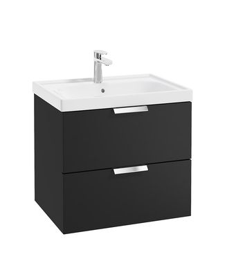 STOCKHOLM Wall Hung 60cm Two Drawer Unit Matt Black &amp; Handles