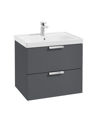 STOCKHOLM Wall Hung 60cm Two Drawer Unit Matt Midnight Grey &amp; Handles