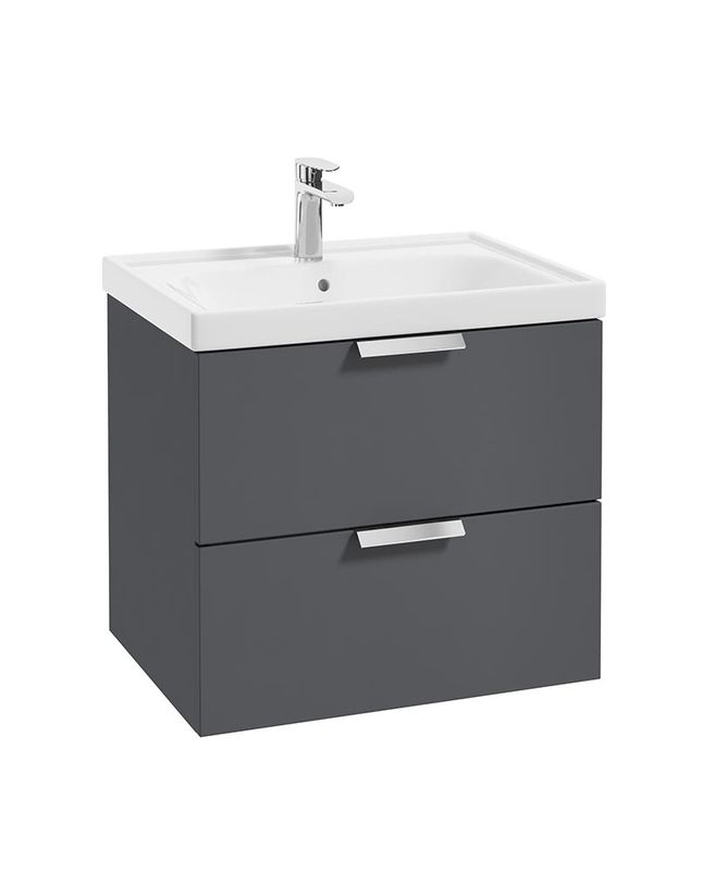 STOCKHOLM Wall Hung 60cm Two Drawer Unit Matt Midnight Grey &amp; Handles