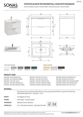 STOCKHOLM Wall Hung 60cm Two Drawer Unit Matt Midnight Grey &amp; Handles