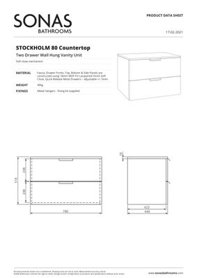 STOCKHOLM Wall Hung 80cm Two Drawer Countertop Unit Matt Khaki &amp; Handles