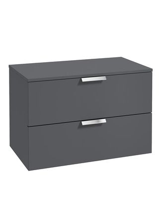 STOCKHOLM Wall Hung 80cm Two Drawer Countertop Unit Matt Midnight Grey &amp; Handles
