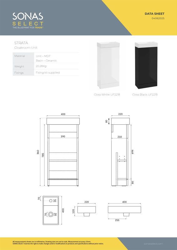 STRATA Floorstanding Cloakroom Vanity Unit &amp; Basin