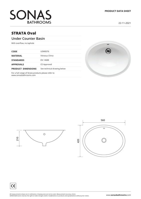STRATA Oval 56cm Undercounter Wash Basin