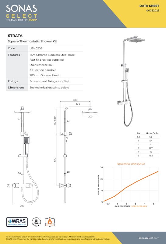 STRATA Square Thermostatic Shower Kit Chrome