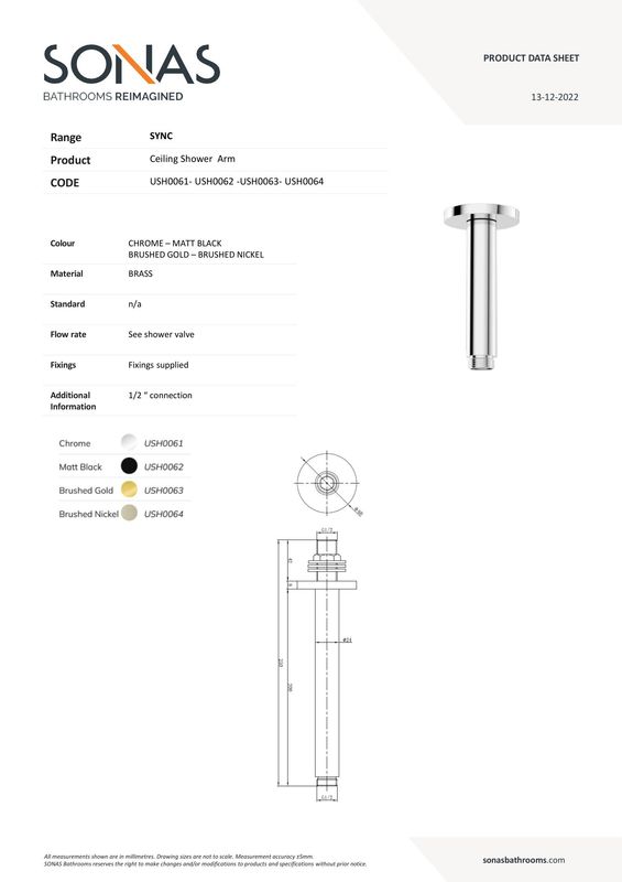 SYNC Round Ceiling Shower Arm 200mm