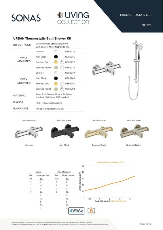 URBAN Deck Mounted Thermostatic Bath Shower Mixer &amp; Slide Rail Kit