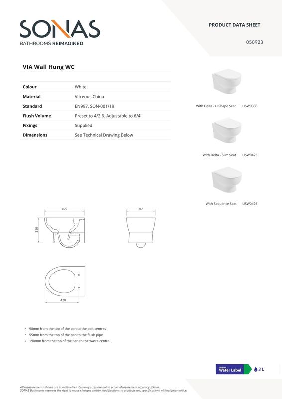 VIA Rimless Wall Hung WC &amp; Sequence Soft Close Seat