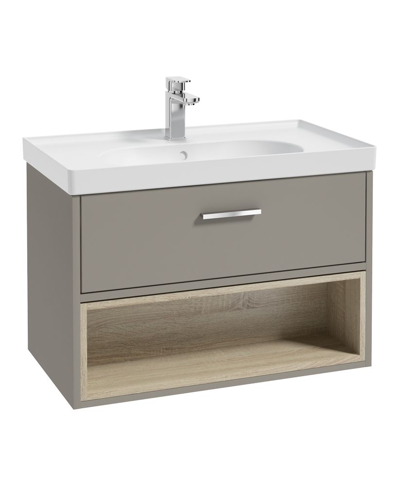 SONAS Malmo 80cm Wall Hung Vanity Unit with Matt Basin Khaki Matt - Brushed Chrome Hardware