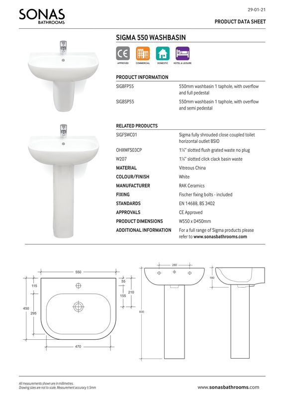 SONAS Sigma 550 Basin with Full Pedestal