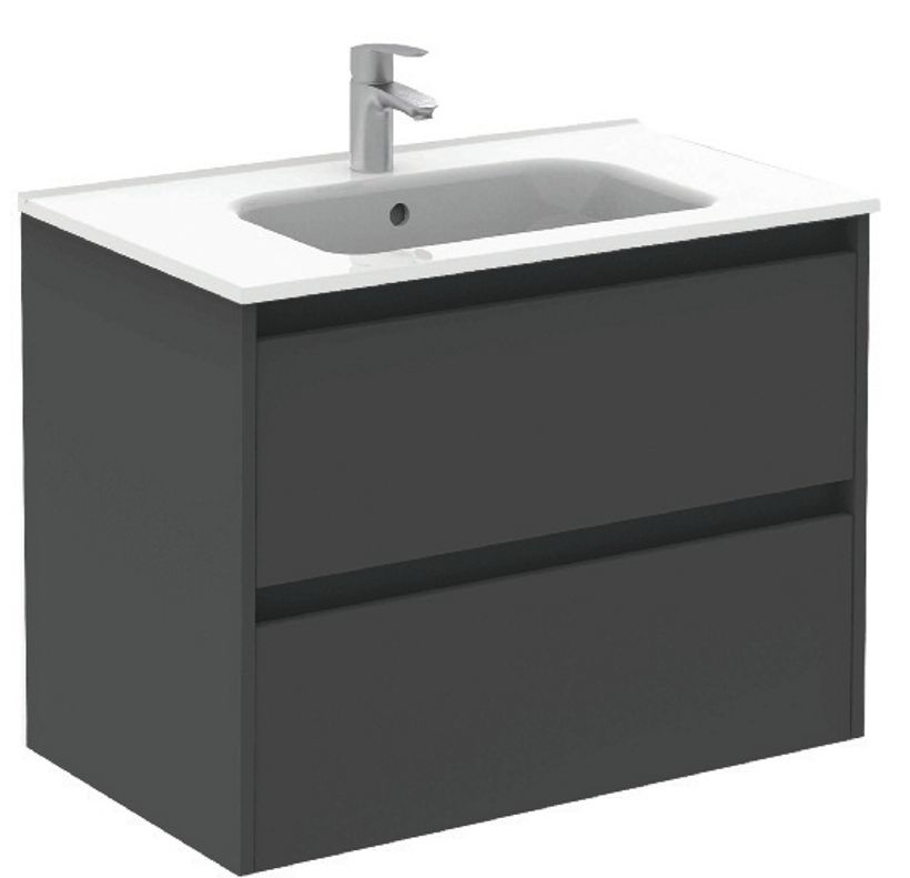 SONAS Smart 80cm Gloss Grey Wall Hung 2 Drawer Vanity Unit