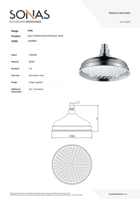 SONAS Sync Traditional Round Shower Head 200mm Chrome
