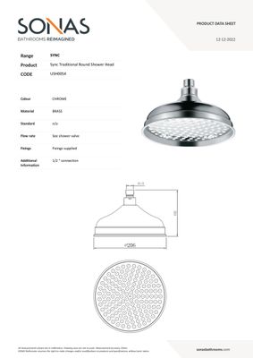 SONAS Sync Traditional Round Shower Head 200mm Chrome
