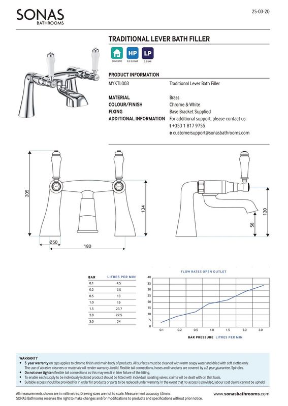 SONAS Traditional Lever Bath Filler Chrome